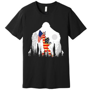 Bigfoot American USA Flag Patriotic Funny 4th Of July Gift Premium T-Shirt