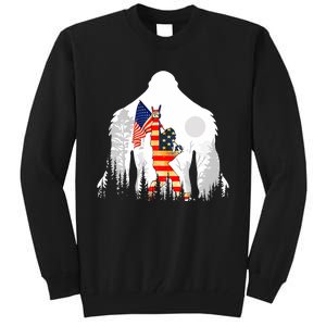 Bigfoot American USA Flag Patriotic Funny 4th Of July Gift Tall Sweatshirt