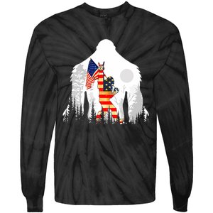 Bigfoot American USA Flag Patriotic Funny 4th Of July Gift Tie-Dye Long Sleeve Shirt