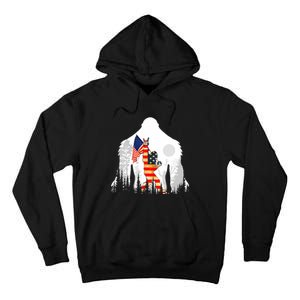 Bigfoot American USA Flag Patriotic Funny 4th Of July Gift Tall Hoodie