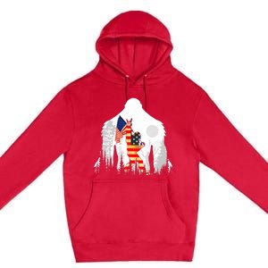 Bigfoot American USA Flag Patriotic Funny 4th Of July Gift Premium Pullover Hoodie