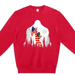 Bigfoot American USA Flag Patriotic Funny 4th Of July Gift Premium Crewneck Sweatshirt