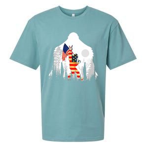 Bigfoot American USA Flag Patriotic Funny 4th Of July Gift Sueded Cloud Jersey T-Shirt