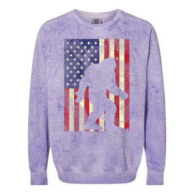 Bigfoot American US Flag Memorial Day Sasquatch Patriotic Colorblast Crewneck Sweatshirt