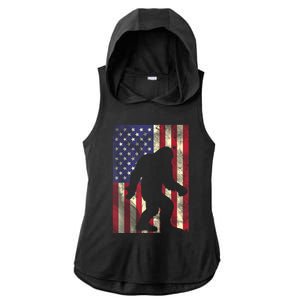 Bigfoot American US Flag Memorial Day Sasquatch Patriotic Ladies PosiCharge Tri-Blend Wicking Draft Hoodie Tank