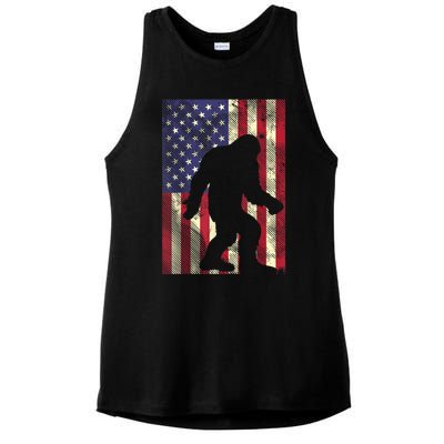 Bigfoot American US Flag Memorial Day Sasquatch Patriotic Ladies PosiCharge Tri-Blend Wicking Tank