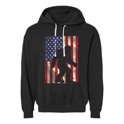 Bigfoot American US Flag Memorial Day Sasquatch Patriotic Garment-Dyed Fleece Hoodie