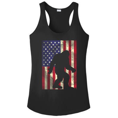 Bigfoot American US Flag Memorial Day Sasquatch Patriotic Ladies PosiCharge Competitor Racerback Tank