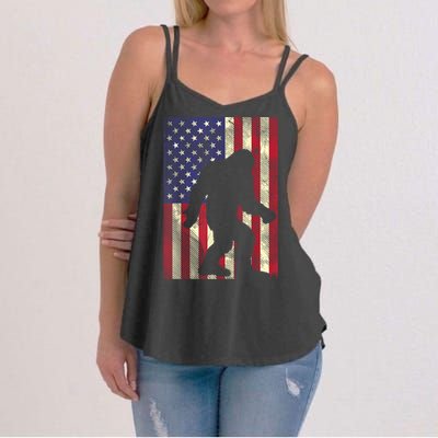 Bigfoot American US Flag Memorial Day Sasquatch Patriotic Women's Strappy Tank