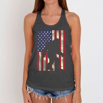 Bigfoot American US Flag Memorial Day Sasquatch Patriotic Women's Knotted Racerback Tank