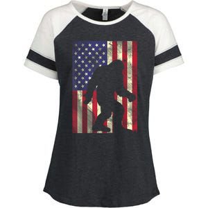 Bigfoot American US Flag Memorial Day Sasquatch Patriotic Enza Ladies Jersey Colorblock Tee