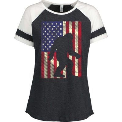 Bigfoot American US Flag Memorial Day Sasquatch Patriotic Enza Ladies Jersey Colorblock Tee