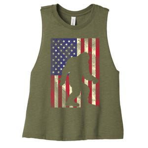 Bigfoot American US Flag Memorial Day Sasquatch Patriotic Women's Racerback Cropped Tank