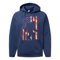 Bigfoot American US Flag Memorial Day Sasquatch Patriotic Performance Fleece Hoodie