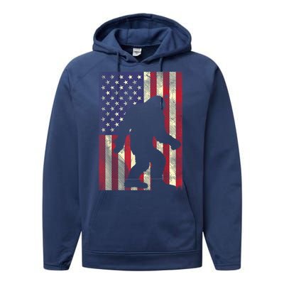 Bigfoot American US Flag Memorial Day Sasquatch Patriotic Performance Fleece Hoodie