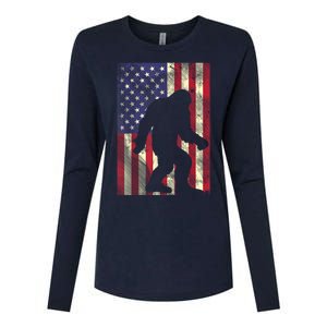 Bigfoot American US Flag Memorial Day Sasquatch Patriotic Womens Cotton Relaxed Long Sleeve T-Shirt