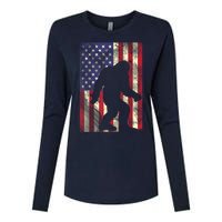 Bigfoot American US Flag Memorial Day Sasquatch Patriotic Womens Cotton Relaxed Long Sleeve T-Shirt