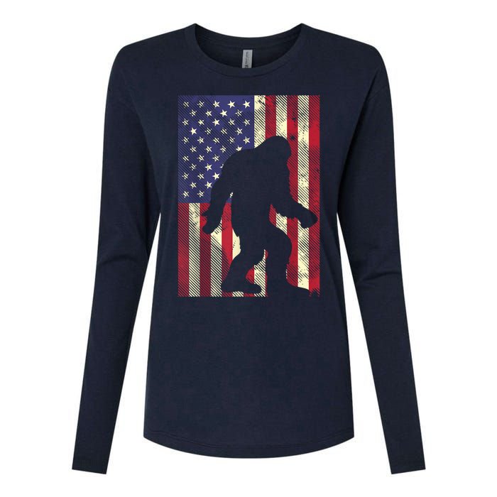 Bigfoot American US Flag Memorial Day Sasquatch Patriotic Womens Cotton Relaxed Long Sleeve T-Shirt