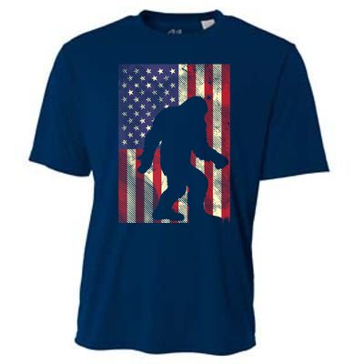 Bigfoot American US Flag Memorial Day Sasquatch Patriotic Cooling Performance Crew T-Shirt