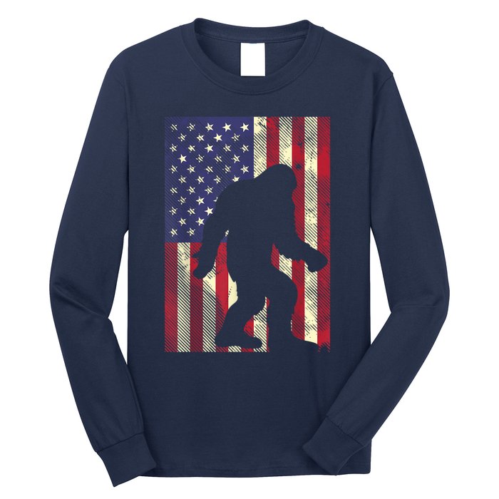 Bigfoot American US Flag Memorial Day Sasquatch Patriotic Long Sleeve Shirt