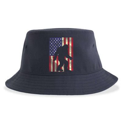 Bigfoot American US Flag Memorial Day Sasquatch Patriotic Sustainable Bucket Hat