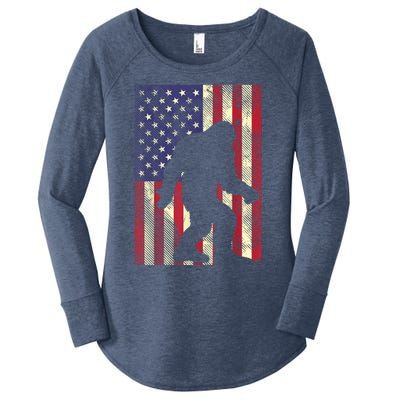 Bigfoot American US Flag Memorial Day Sasquatch Patriotic Women's Perfect Tri Tunic Long Sleeve Shirt