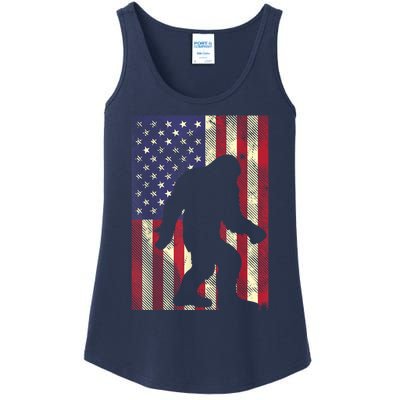 Bigfoot American US Flag Memorial Day Sasquatch Patriotic Ladies Essential Tank