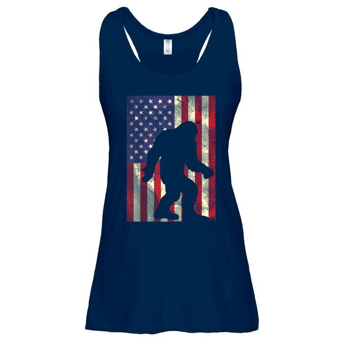 Bigfoot American US Flag Memorial Day Sasquatch Patriotic Ladies Essential Flowy Tank