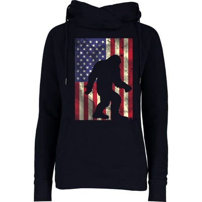 Bigfoot American US Flag Memorial Day Sasquatch Patriotic Womens Funnel Neck Pullover Hood