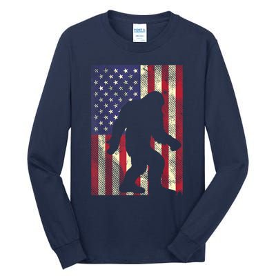 Bigfoot American US Flag Memorial Day Sasquatch Patriotic Tall Long Sleeve T-Shirt