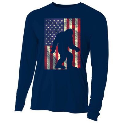 Bigfoot American US Flag Memorial Day Sasquatch Patriotic Cooling Performance Long Sleeve Crew