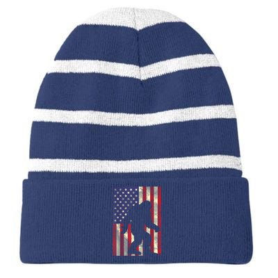 Bigfoot American US Flag Memorial Day Sasquatch Patriotic Striped Beanie with Solid Band