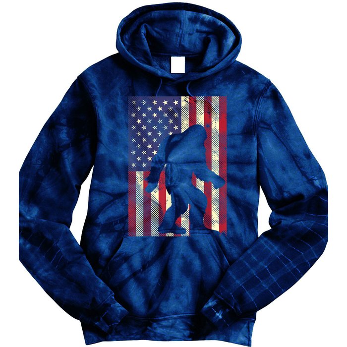 Bigfoot American US Flag Memorial Day Sasquatch Patriotic Tie Dye Hoodie