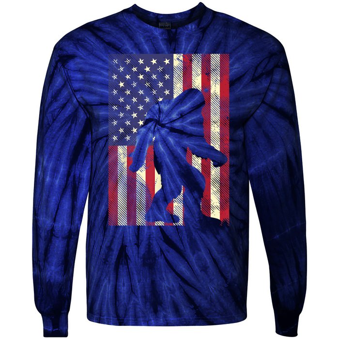 Bigfoot American US Flag Memorial Day Sasquatch Patriotic Tie-Dye Long Sleeve Shirt