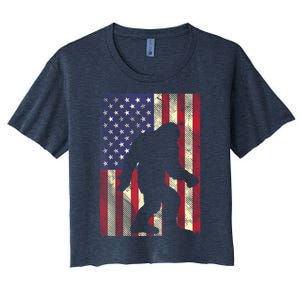 Bigfoot American US Flag Memorial Day Sasquatch Patriotic Women's Crop Top Tee