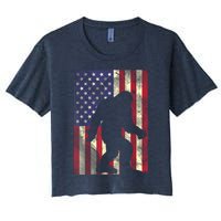 Bigfoot American US Flag Memorial Day Sasquatch Patriotic Women's Crop Top Tee