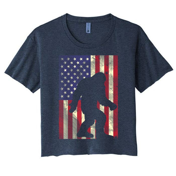 Bigfoot American US Flag Memorial Day Sasquatch Patriotic Women's Crop Top Tee