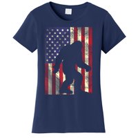 Bigfoot American US Flag Memorial Day Sasquatch Patriotic Women's T-Shirt