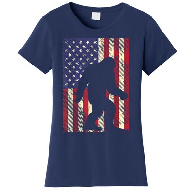 Bigfoot American US Flag Memorial Day Sasquatch Patriotic Women's T-Shirt