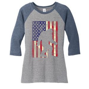 Bigfoot American US Flag Memorial Day Sasquatch Patriotic Women's Tri-Blend 3/4-Sleeve Raglan Shirt