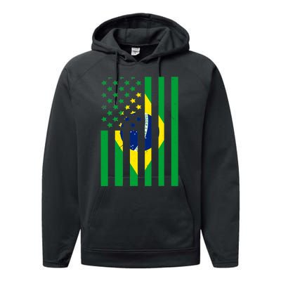 Brazil American USA Flag Brazilian Pride Performance Fleece Hoodie