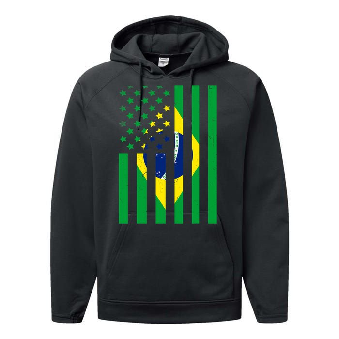 Brazil American USA Flag Brazilian Pride Performance Fleece Hoodie