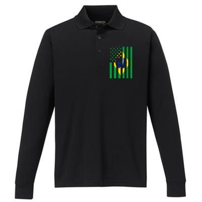 Brazil American USA Flag Brazilian Pride Performance Long Sleeve Polo