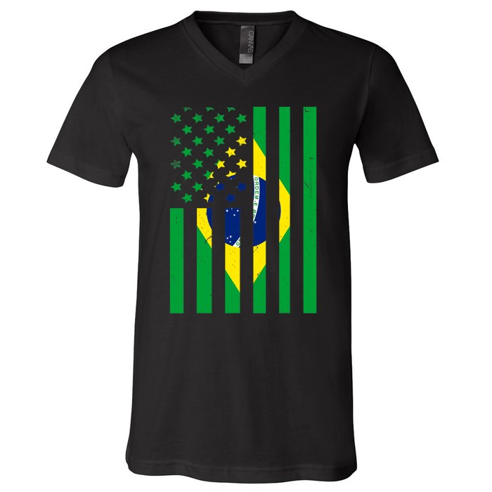 Brazil American USA Flag Brazilian Pride V-Neck T-Shirt