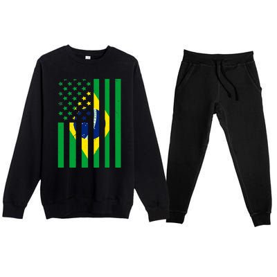 Brazil American USA Flag Brazilian Pride Premium Crewneck Sweatsuit Set