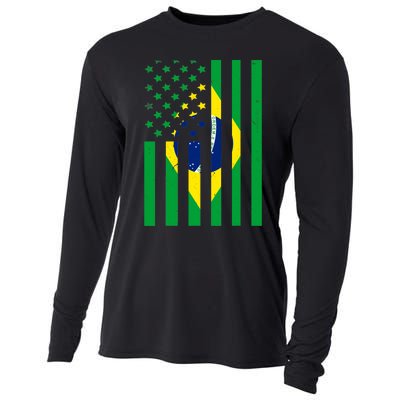 Brazil American USA Flag Brazilian Pride Cooling Performance Long Sleeve Crew