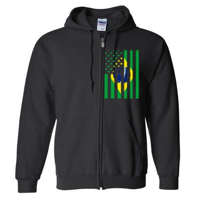 Brazil American USA Flag Brazilian Pride Full Zip Hoodie