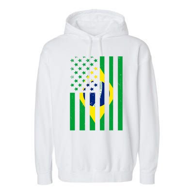 Brazil American USA Flag Brazilian Pride Garment-Dyed Fleece Hoodie