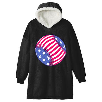 Baseball American USA Flag Softball for Girls  Hooded Wearable Blanket