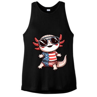 Beautiful Axolotl USA Flag Sunglasses 4th Of July Axolotl Ladies PosiCharge Tri-Blend Wicking Tank